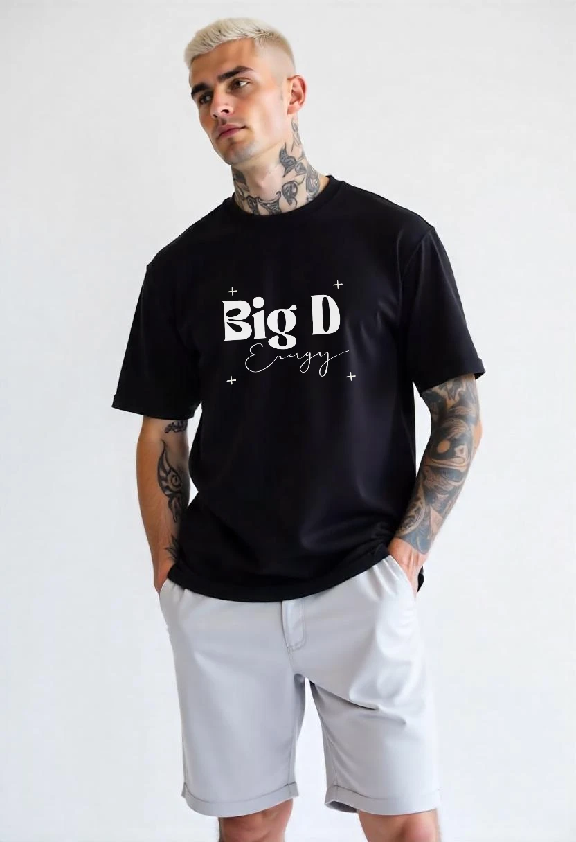 CRAZY FUSS Men BIG D Print Oversized Cotton T-Shirt