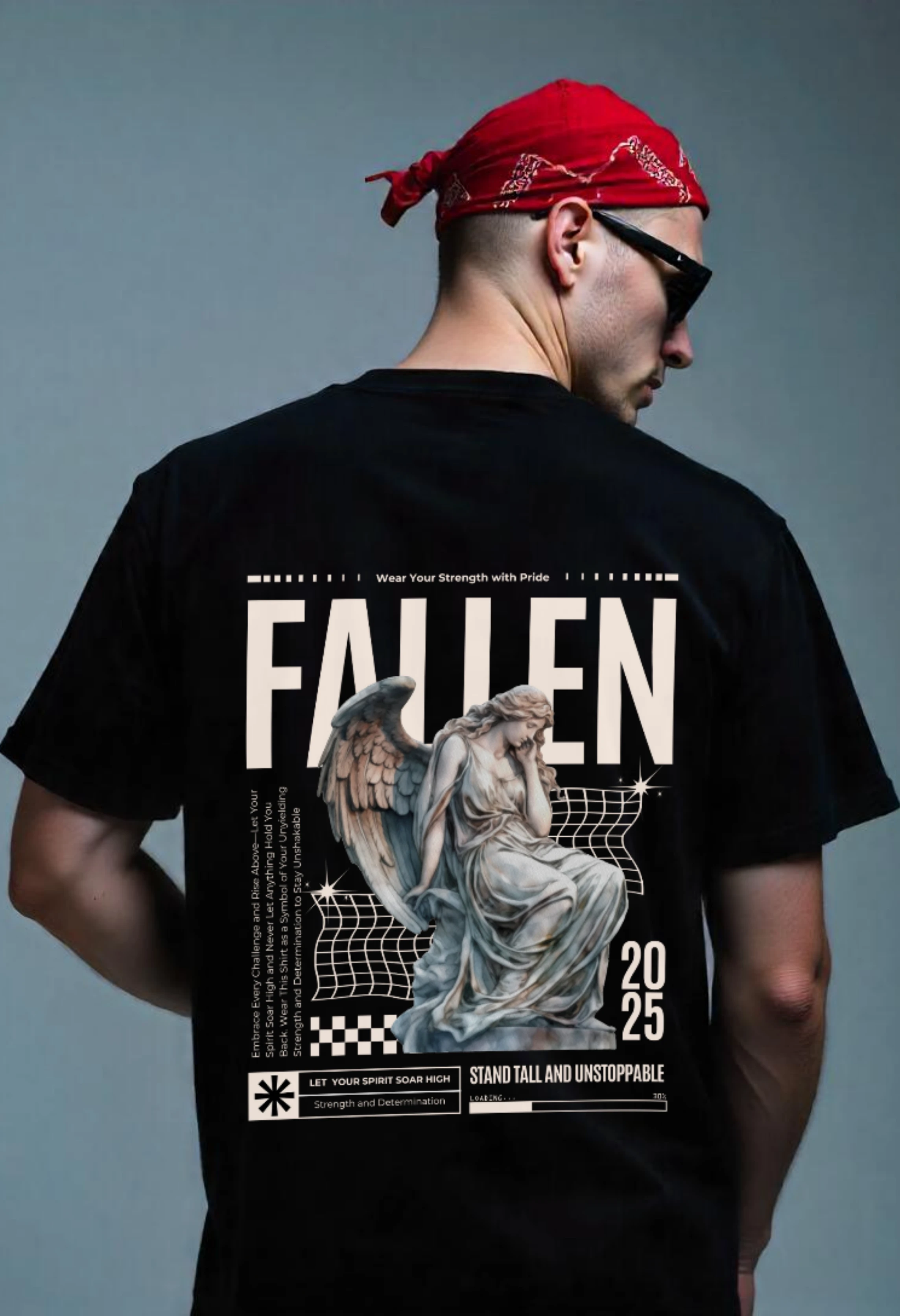 CRAZY FUSS Men FALLEN Print Oversized Cotton T-Shirt