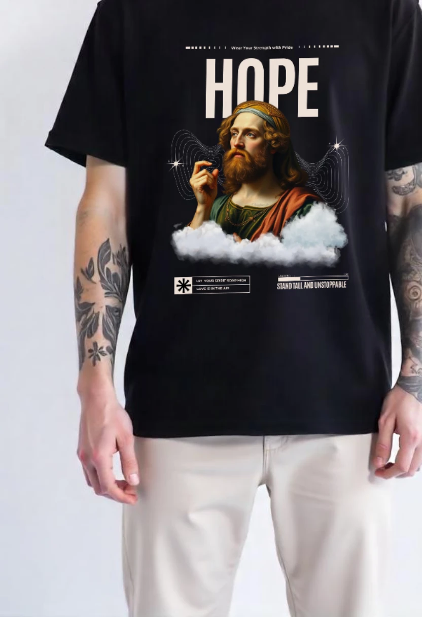 CRAZY FUSS Men HOPE Print Oversized Cotton T-Shirt — alternate view