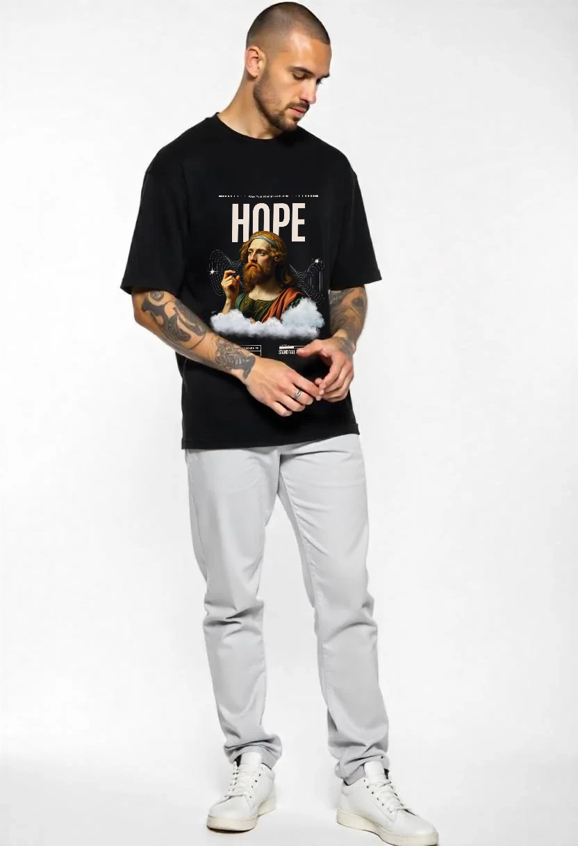 CRAZY FUSS Men HOPE Print Oversized Cotton T-Shirt
