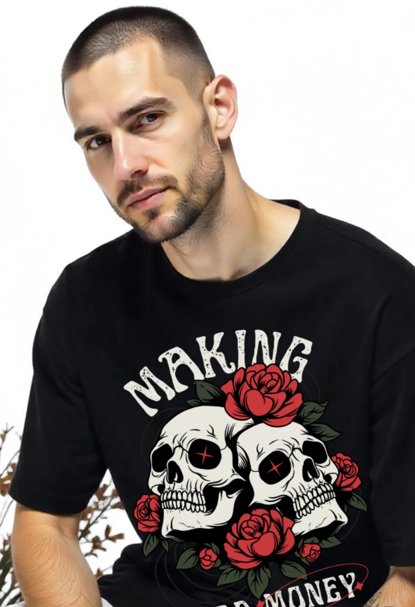 CRAZY FUSS Men MAD MONEY Print Oversized Cotton T-Shirt — alternate view