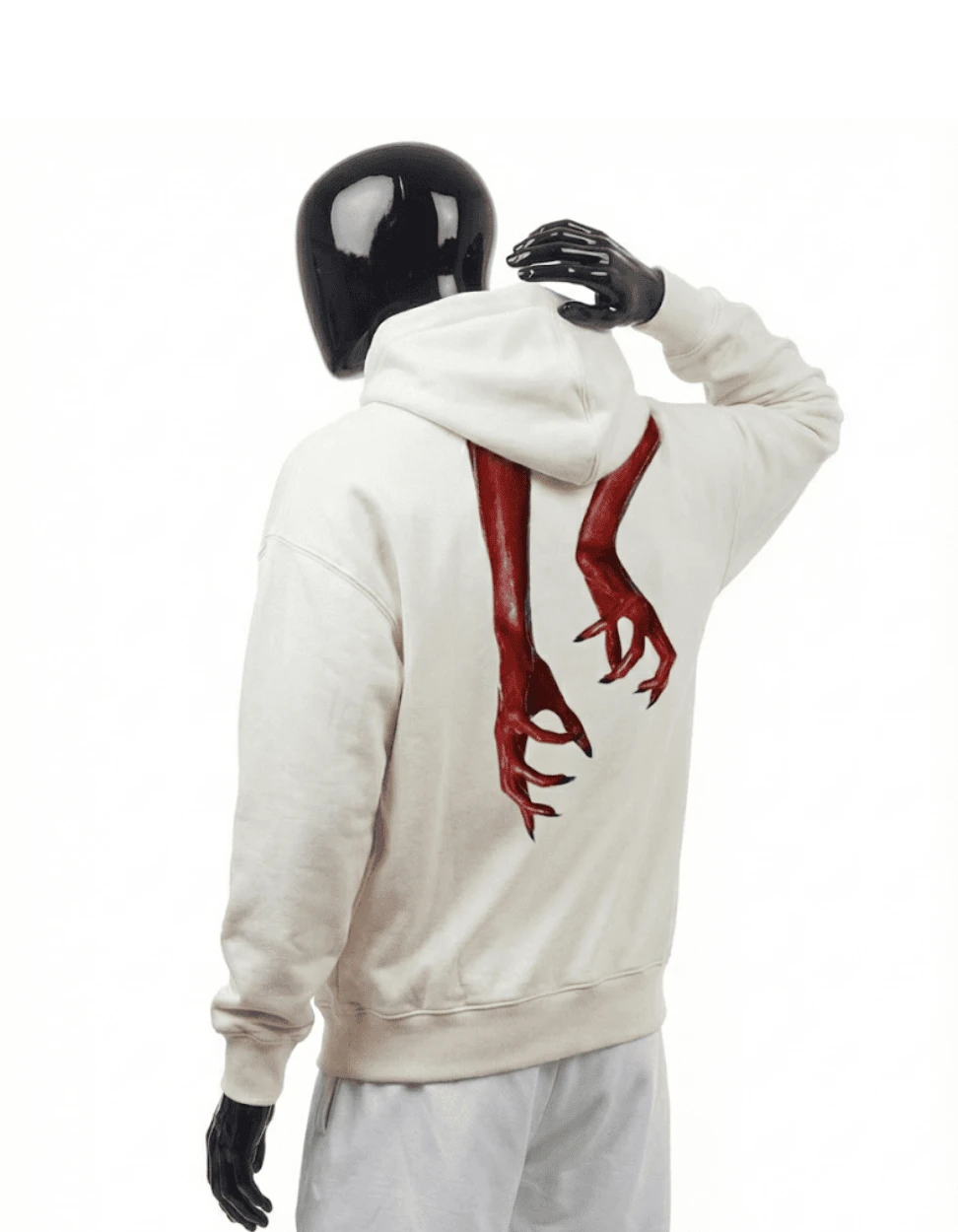 CRAZY FUSS Off-white Men Print Oversized Cotton Hoodie