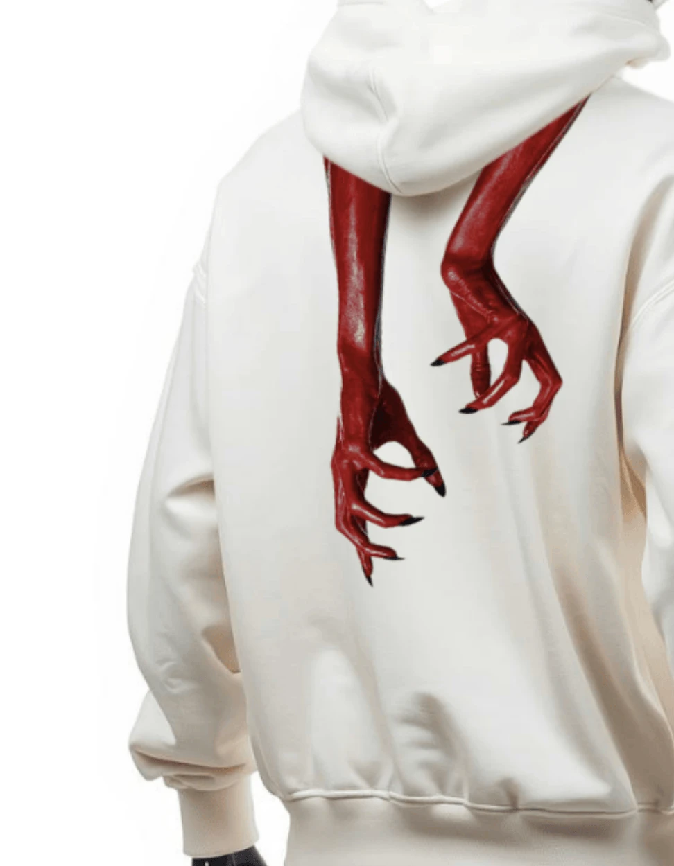 CRAZY FUSS Off-white Men Print Oversized Cotton Hoodie