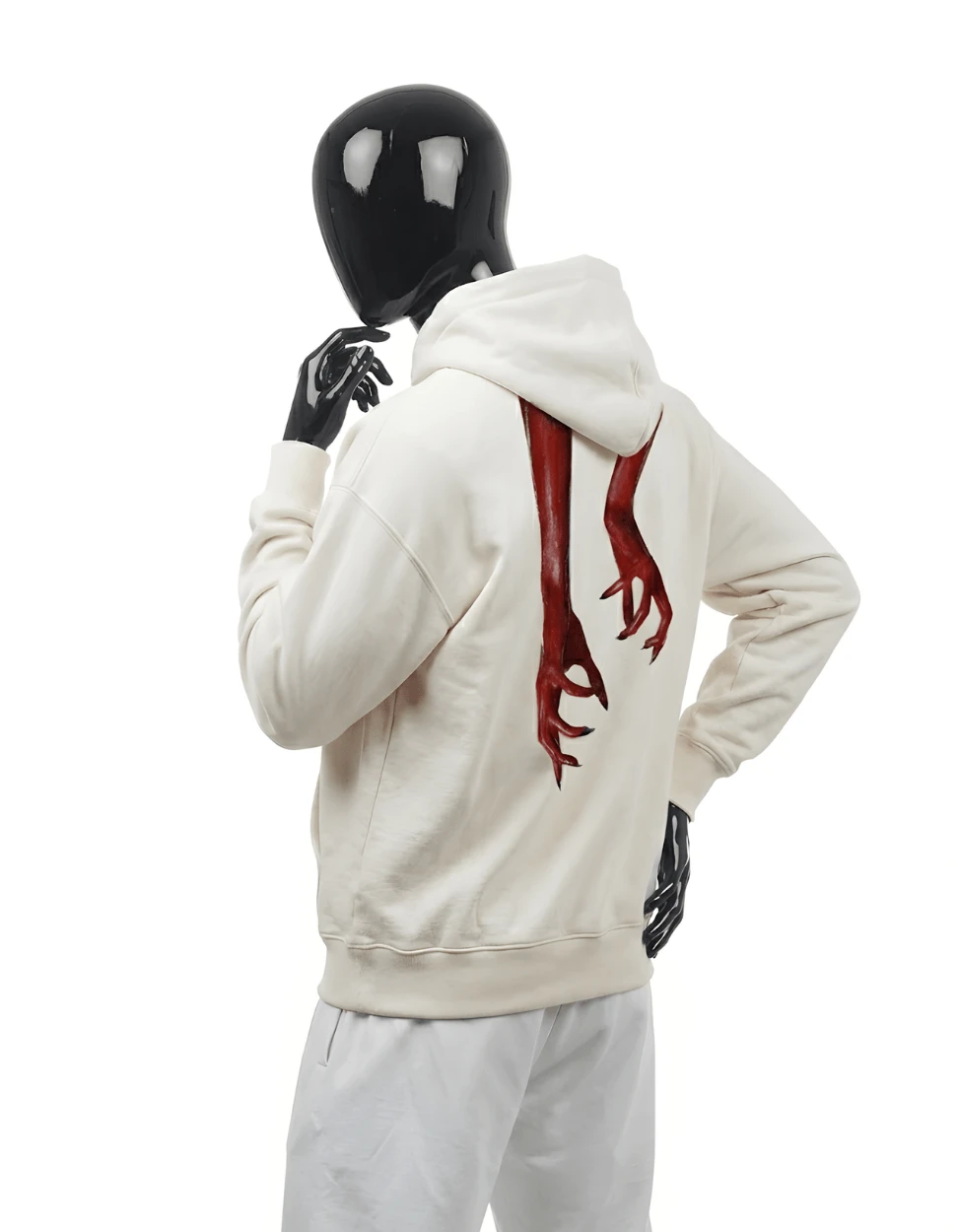 CRAZY FUSS Off-white Men Print Oversized Cotton Hoodie