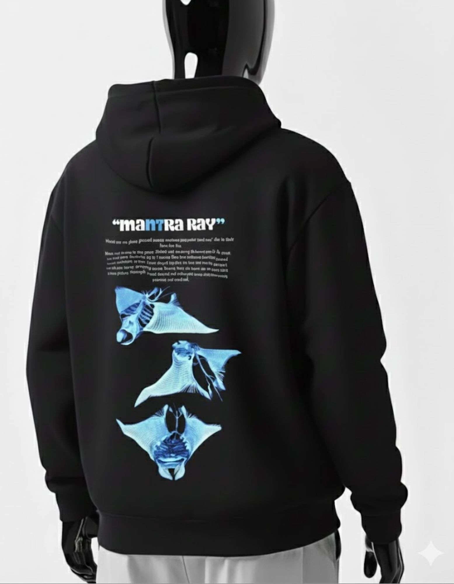CRAZYFUSS Men Mantra Ray Print Oversized Cotton Hoodie