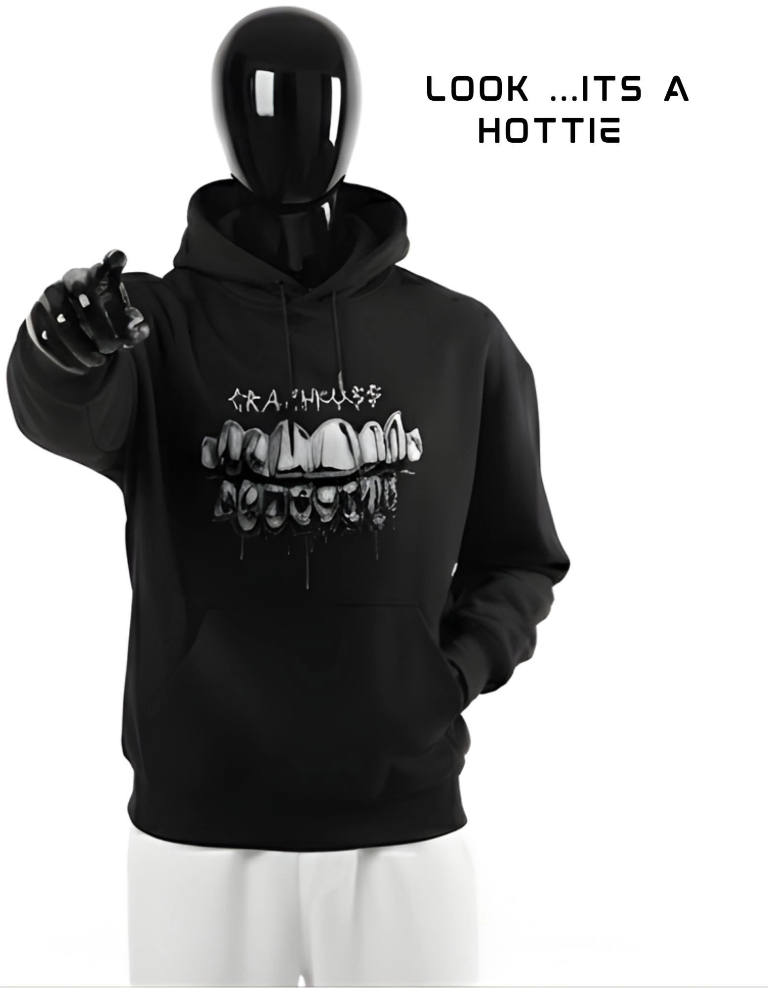 CRAZYFUSS Men Metal Teeth Print Oversized Cotton Hoodie — alternate view