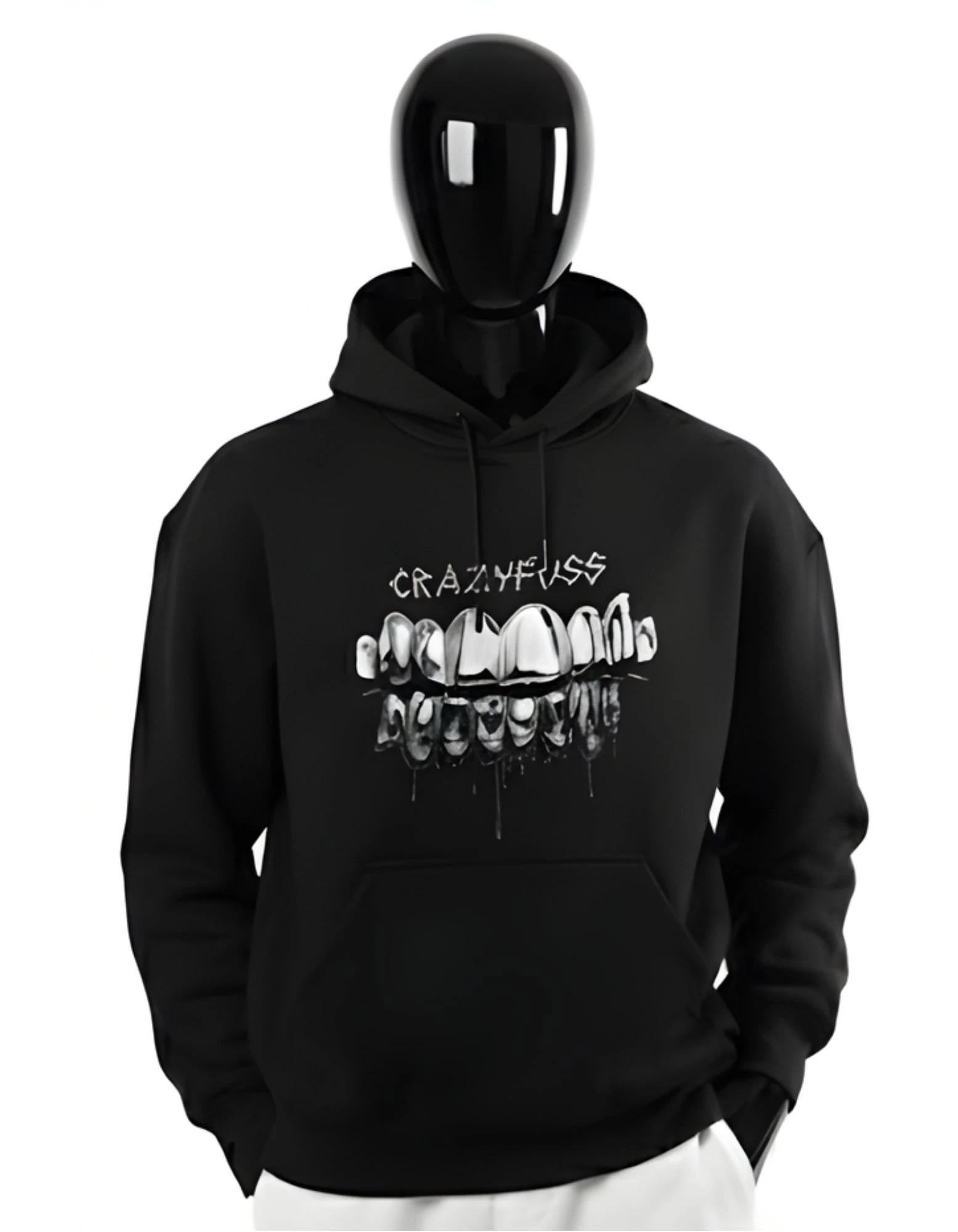 CRAZYFUSS Men Metal Teeth Print Oversized Cotton Hoodie