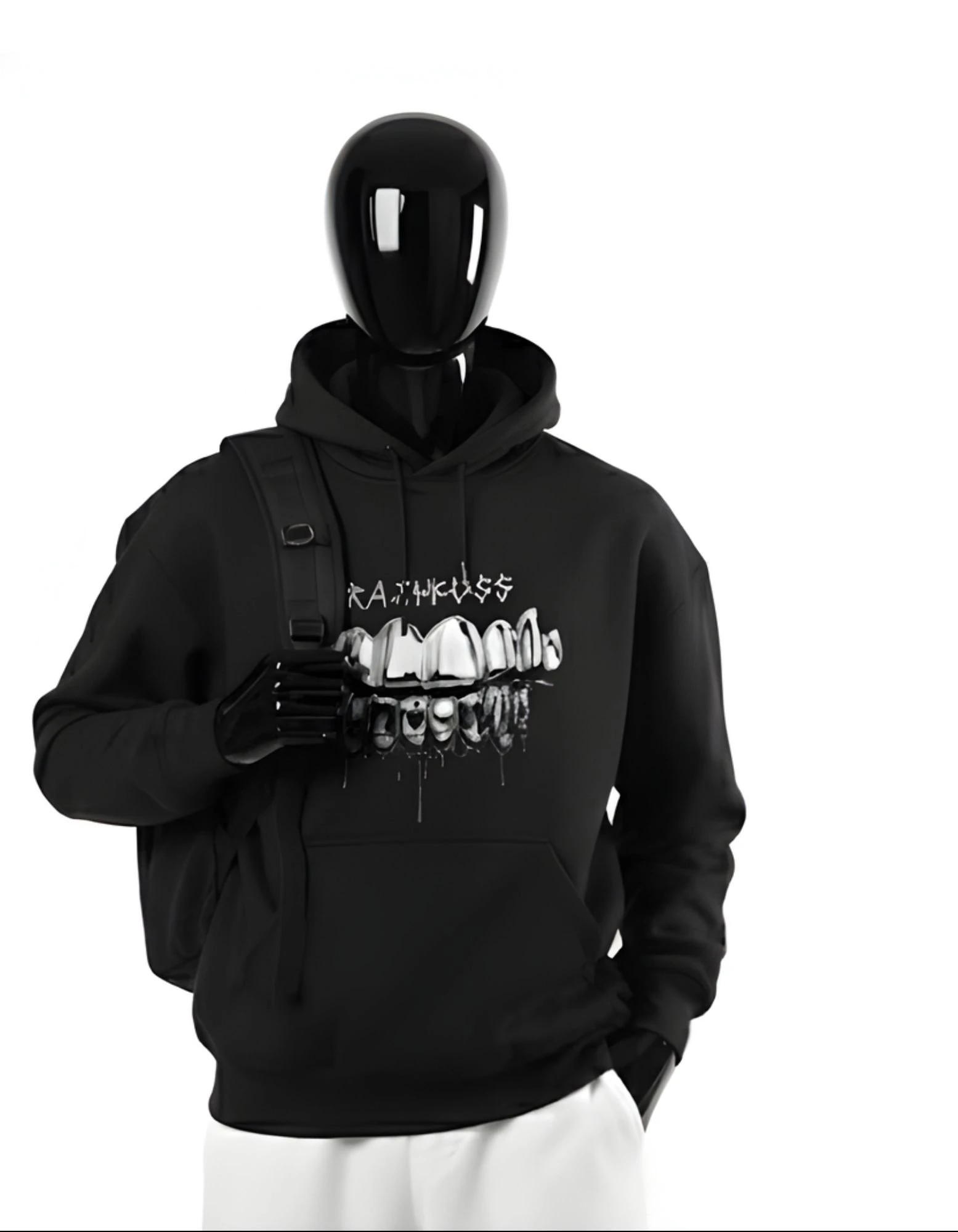 CRAZYFUSS Men Metal Teeth Print Oversized Cotton Hoodie