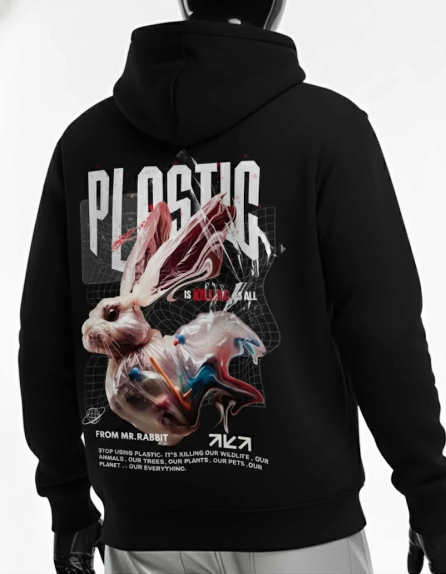 CRAZYFUSS Men Plastic Print Oversized Cotton Hoodie