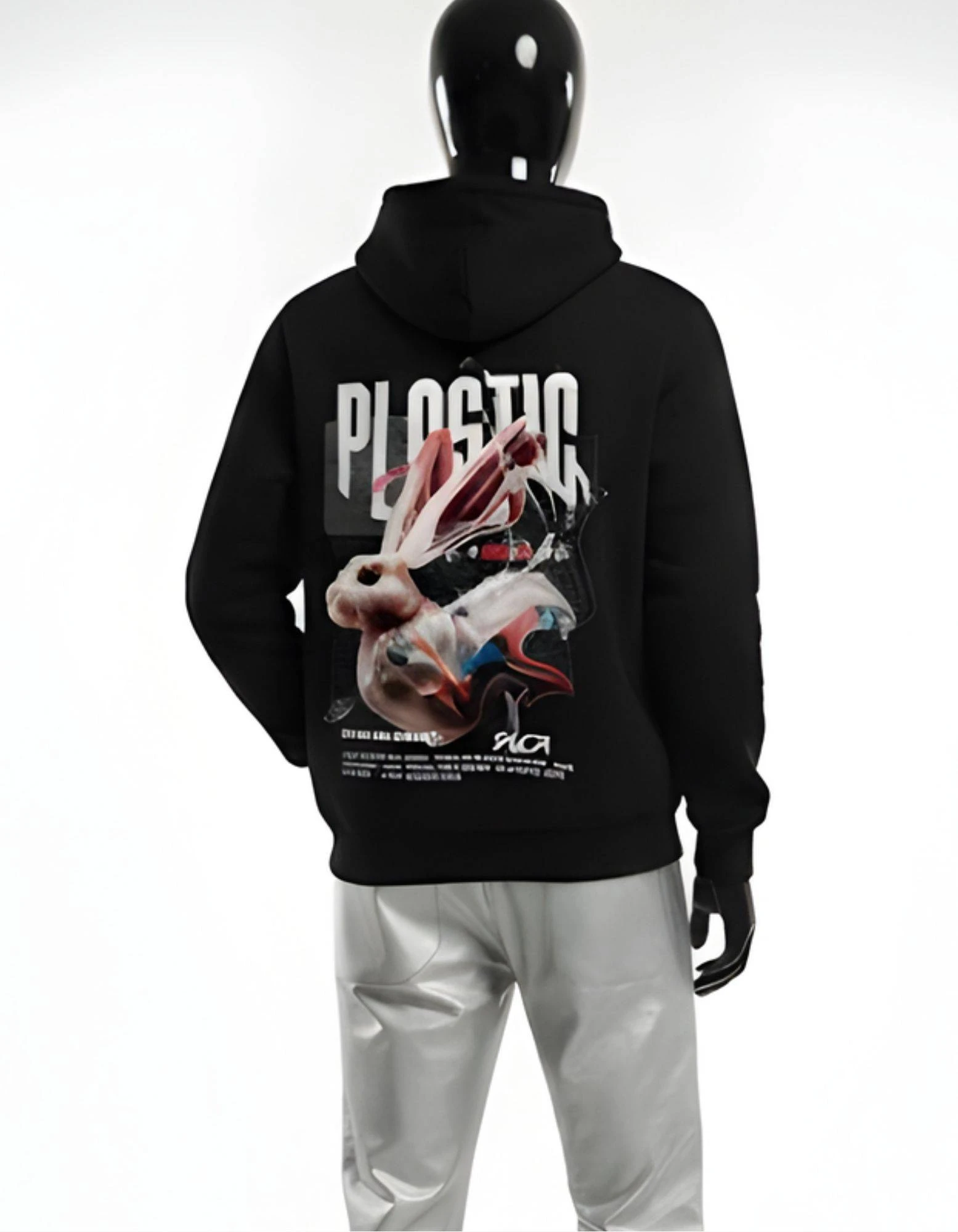 CRAZYFUSS Men Plastic Print Oversized Cotton Hoodie — alternate view