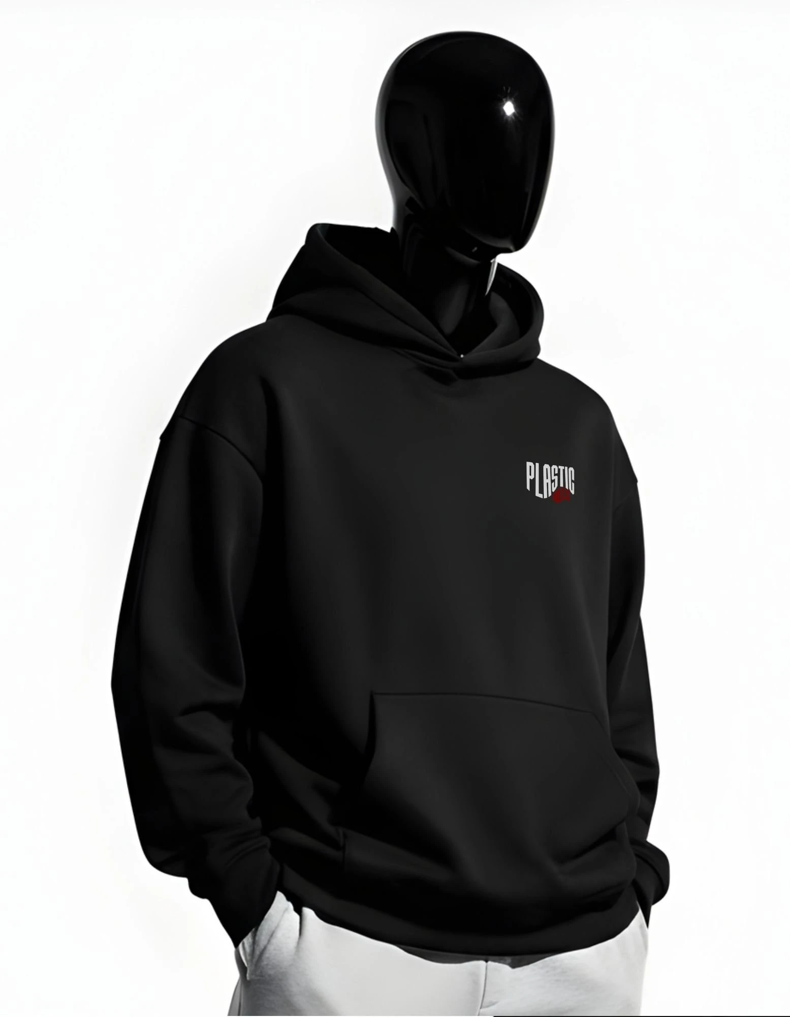 CRAZYFUSS Men Plastic Print Oversized Cotton Hoodie
