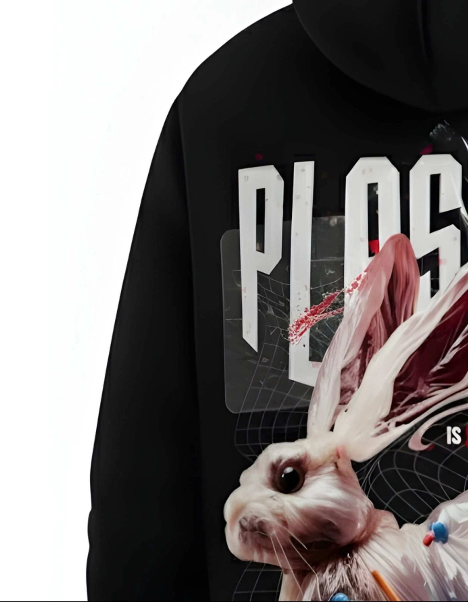 CRAZYFUSS Men Plastic Print Oversized Cotton Hoodie