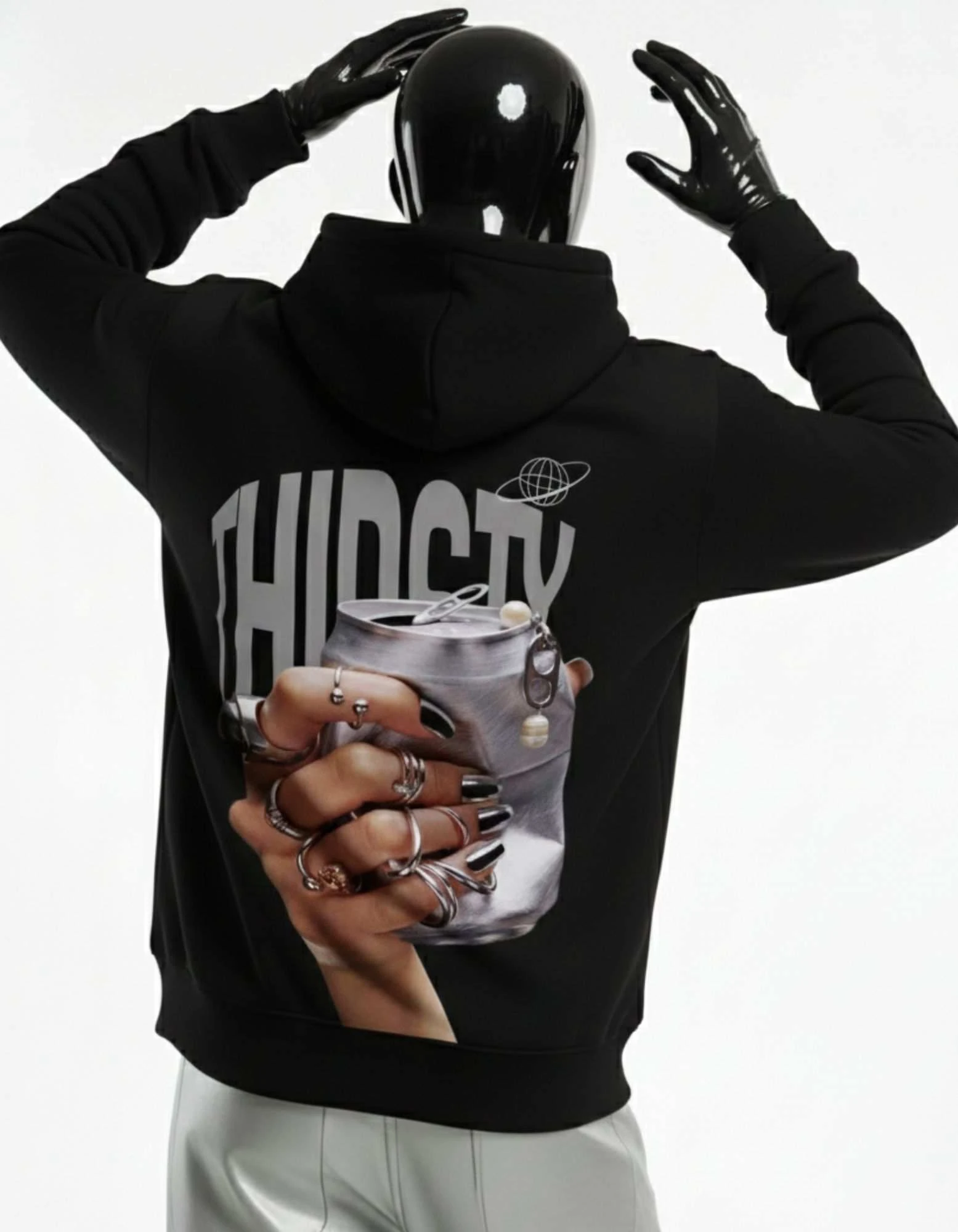 CRAZYFUSS Men Thirsty Print Oversized Cotton Hoodie