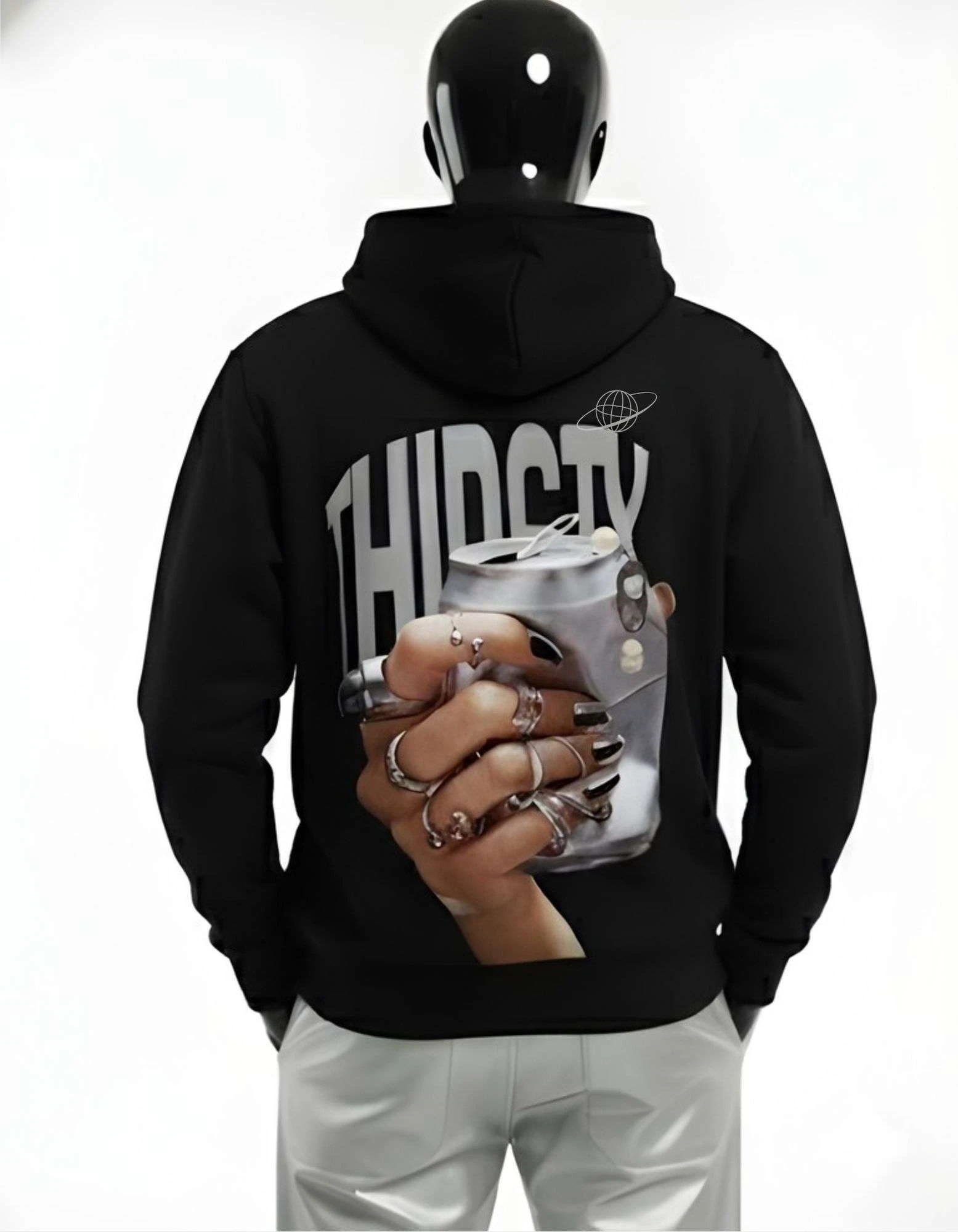 CRAZYFUSS Men Thirsty Print Oversized Cotton Hoodie