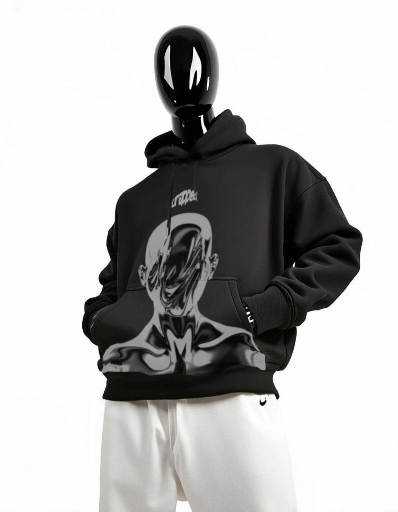 CRAZYFUSS Men Wrapped Print Oversized Cotton Hoodie